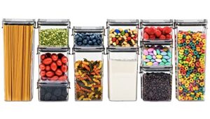 airtight food storage containers set with lids 12-pack - bpa-free clear plastic stackable storage containers for kitchen pantry & refrigerator organization - dry food canisters for pasta, cereal, rice, flour
