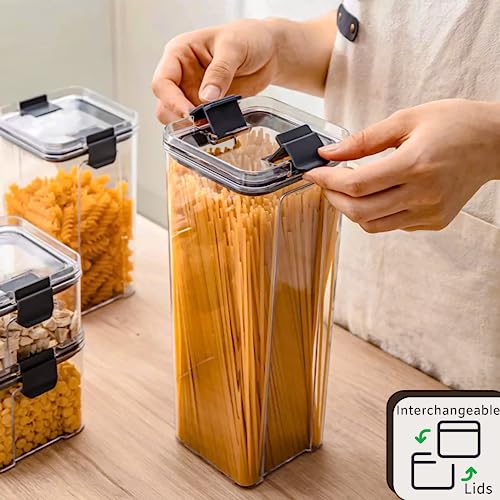 Airtight Food Storage Containers Set with Lids 12-Pack - BPA-Free Clear Plastic Stackable Storage Containers for Kitchen Pantry & Refrigerator Organization - Dry Food Canisters for Pasta, Cereal, Rice, Flour