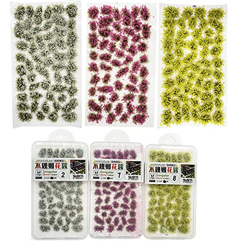 Cayway 159 PCS Static Grass Tuft Model Grass Tufts Railway Artificial Grass 3 Color Bushy Tuft Flower Cluster Vegetation Groups for DIY Architecture Building Model Train Landscape Railroad Scenery