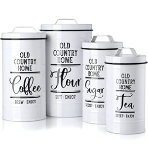 dayyet canisters sets for the kitchen, airtight kitchen canisters for countertop, flour and sugar containers, tea coffee sugar canister set, coffee bar decor and accessories, set of 4, white
