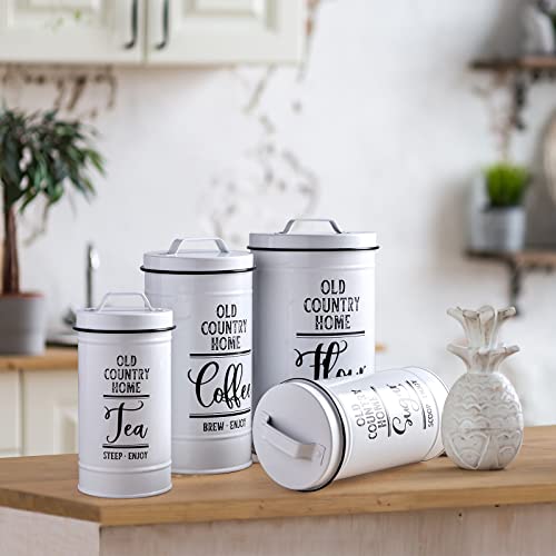 DAYYET Canisters Sets for the Kitchen, Airtight Kitchen Canisters for Countertop, Flour and Sugar Containers, Tea Coffee Sugar Canister Set, Coffee Bar Decor and Accessories, Set of 4, White