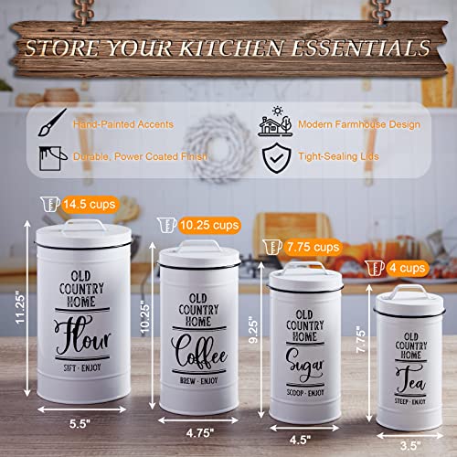 DAYYET Canisters Sets for the Kitchen, Airtight Kitchen Canisters for Countertop, Flour and Sugar Containers, Tea Coffee Sugar Canister Set, Coffee Bar Decor and Accessories, Set of 4, White