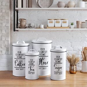 DAYYET Canisters Sets for the Kitchen, Airtight Kitchen Canisters for Countertop, Flour and Sugar Containers, Tea Coffee Sugar Canister Set, Coffee Bar Decor and Accessories, Set of 4, White