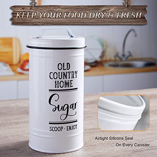 DAYYET Canisters Sets for the Kitchen, Airtight Kitchen Canisters for Countertop, Flour and Sugar Containers, Tea Coffee Sugar Canister Set, Coffee Bar Decor and Accessories, Set of 4, White