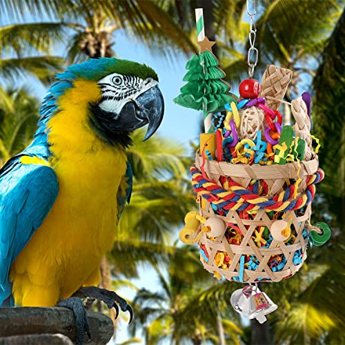 RLRICH 3 Pack Bird Toys Foraging Shredding Parakeet Toy Rope Perch Foraging Basket with Colorful Bird Shredded Paper Chewing Parrot Toys Bird Cage Accessories for Cockatiel Conure