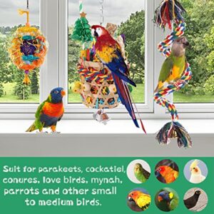 RLRICH 3 Pack Bird Toys Foraging Shredding Parakeet Toy Rope Perch Foraging Basket with Colorful Bird Shredded Paper Chewing Parrot Toys Bird Cage Accessories for Cockatiel Conure