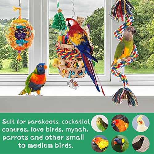 RLRICH 3 Pack Bird Toys Foraging Shredding Parakeet Toy Rope Perch Foraging Basket with Colorful Bird Shredded Paper Chewing Parrot Toys Bird Cage Accessories for Cockatiel Conure