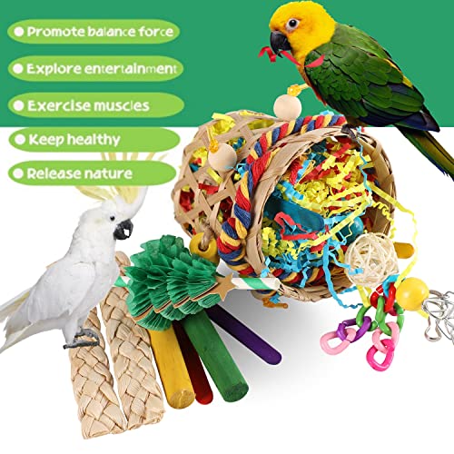 RLRICH 3 Pack Bird Toys Foraging Shredding Parakeet Toy Rope Perch Foraging Basket with Colorful Bird Shredded Paper Chewing Parrot Toys Bird Cage Accessories for Cockatiel Conure