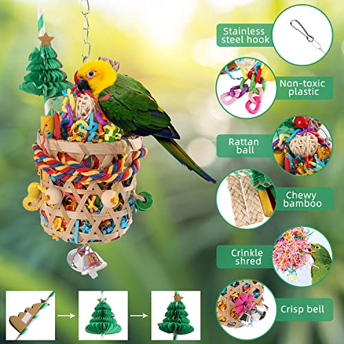 RLRICH 3 Pack Bird Toys Foraging Shredding Parakeet Toy Rope Perch Foraging Basket with Colorful Bird Shredded Paper Chewing Parrot Toys Bird Cage Accessories for Cockatiel Conure