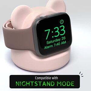 AFOOYO Bear Charger Stand Silicone Dock Holder for Apple Watch Series 8/Ultra/SE2/7/6/SE/5/4/3/2/1 (49/45/44/42/41/40/38mm),Bear iWatch Charging Dock,Supports Nightstand Mode,Blush Pink