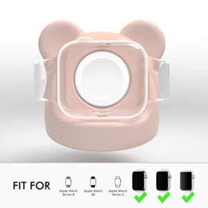 AFOOYO Bear Charger Stand Silicone Dock Holder for Apple Watch Series 8/Ultra/SE2/7/6/SE/5/4/3/2/1 (49/45/44/42/41/40/38mm),Bear iWatch Charging Dock,Supports Nightstand Mode,Blush Pink