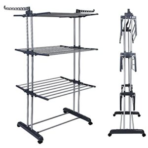 imountek clothes drying rack, oversize 3-tier drying rack clothing (70" height) rolling clothes rack laundry drying rack clothing drying rack garment dryer stand with 2 side wings
