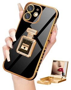 buleens for iphone 11 case with metal perfume bottle mirror stand, cute women girly heart cases for iphone 11 phone case, elegant luxury phone cover for 11 phone case 6.1'' black