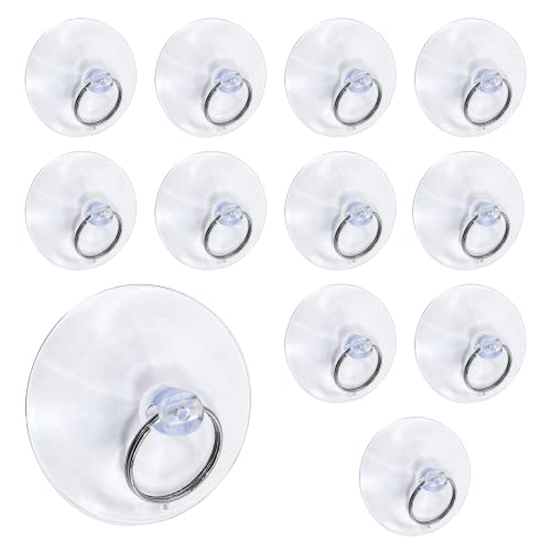 Biaungdo 50mm/2" Suction Cup with Ring, 12 Pcs Clear Key Ring Suction Cups Sucker Suction Hook for Window, Kitchen, Wall Glass Hook Hanger