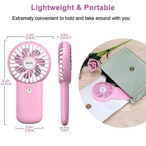 Aluan Handheld Fan Powerful Personal Mini Portable Speed Adjustable Battery Operated USB Rechargeable Eyelash Fan for Kids Women Men Indoor Outdoor Travel Cooling, Pink