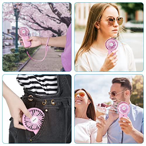 Aluan Handheld Fan Powerful Personal Mini Portable Speed Adjustable Battery Operated USB Rechargeable Eyelash Fan for Kids Women Men Indoor Outdoor Travel Cooling, Pink