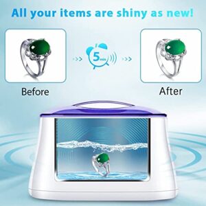 Ultrasonic Jewelry Cleaner - Silver Jewelry Cleaner Ultrasonic Machine for All Jewelry Professional Home Ultrasonic Cleaner Machine for Rings Eyeglasses Watches Ring Cleaner Dentures Coins Tools