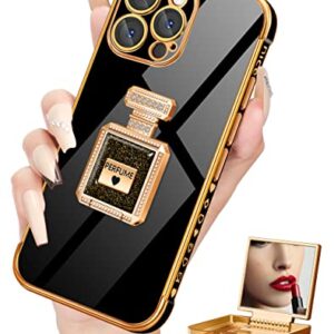 Buleens for iPhone14 Pro Max Case with Metal Perfume Bottle Mirror Stand, Cute Women Girly Heart Cases for 14 Pro Max Case, Elegant Luxury Phone Cover for iPhone14 Pro Max Case 6.7'' Black