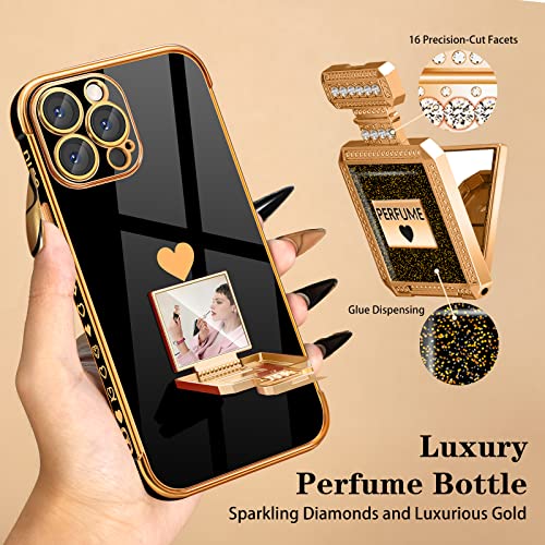 Buleens for iPhone14 Pro Max Case with Metal Perfume Bottle Mirror Stand, Cute Women Girly Heart Cases for 14 Pro Max Case, Elegant Luxury Phone Cover for iPhone14 Pro Max Case 6.7'' Black