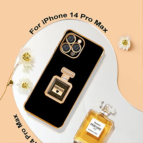 Buleens for iPhone14 Pro Max Case with Metal Perfume Bottle Mirror Stand, Cute Women Girly Heart Cases for 14 Pro Max Case, Elegant Luxury Phone Cover for iPhone14 Pro Max Case 6.7'' Black