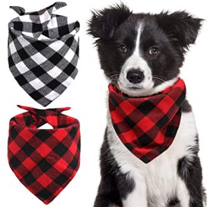 2 pack dog bandana christmas pet triangle classic plaid scarves thanksgiving dog scarfs for small medium large dogs adjustable dogs bibs scarfs for girl and boy(small, black grid and red grid)