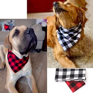 2 Pack Dog Bandana Christmas Pet Triangle Classic Plaid Scarves Thanksgiving Dog Scarfs for Small Medium Large Dogs Adjustable Dogs Bibs Scarfs for Girl and Boy(Small, Black Grid and Red Grid)