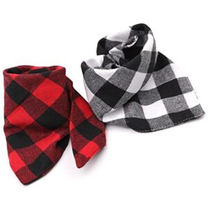 2 Pack Dog Bandana Christmas Pet Triangle Classic Plaid Scarves Thanksgiving Dog Scarfs for Small Medium Large Dogs Adjustable Dogs Bibs Scarfs for Girl and Boy(Small, Black Grid and Red Grid)