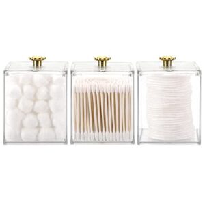 tecbeauty 3pcs qtip holder bathroom organizer and storage containers plastic apothecary jars dispenser with lids for cotton ball, cotton swab, cotton round pads, floss