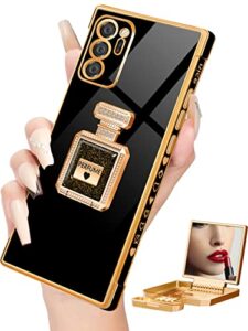 buleens for note 20 ultra case with metal perfume bottle mirror stand, cute women girly heart cases for samsung note 20 ultra, elegant luxury phone cover for galaxy note 20 ultra 6.9'' black