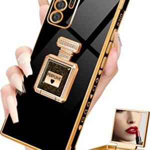 Buleens for Note 20 Ultra Case with Metal Perfume Bottle Mirror Stand, Cute Women Girly Heart Cases for Samsung Note 20 Ultra, Elegant Luxury Phone Cover for Galaxy Note 20 Ultra 6.9'' Black