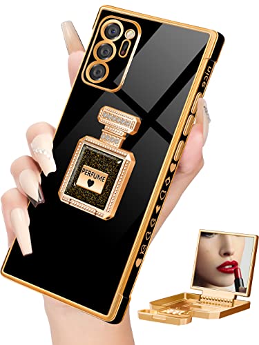 Buleens for Note 20 Ultra Case with Metal Perfume Bottle Mirror Stand, Cute Women Girly Heart Cases for Samsung Note 20 Ultra, Elegant Luxury Phone Cover for Galaxy Note 20 Ultra 6.9'' Black