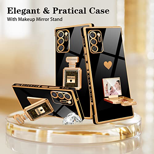 Buleens for Note 20 Ultra Case with Metal Perfume Bottle Mirror Stand, Cute Women Girly Heart Cases for Samsung Note 20 Ultra, Elegant Luxury Phone Cover for Galaxy Note 20 Ultra 6.9'' Black