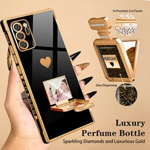 Buleens for Note 20 Ultra Case with Metal Perfume Bottle Mirror Stand, Cute Women Girly Heart Cases for Samsung Note 20 Ultra, Elegant Luxury Phone Cover for Galaxy Note 20 Ultra 6.9'' Black