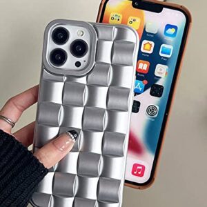 Ginkgonut Compatible with iPhone 14 Pro Max Case for Women/Girls, Cute 3D Laid Desgin Soft Silicone Shockproof Raised Bumper Corners Case for iPhone 14 Pro Max（Silver）