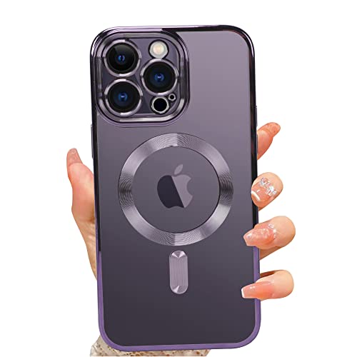 WPCase Magnetic Clear Case Designed for iPhone 14 Pro Max Purple with [Camera Lens Protector & Compatible with MagSafe] Luxury Plating Soft TPU Shockproof Anti-Scratch Phone Cover for 14 Pro Max