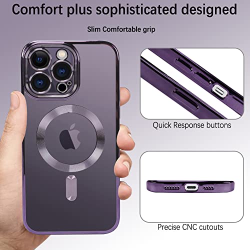 WPCase Magnetic Clear Case Designed for iPhone 14 Pro Max Purple with [Camera Lens Protector & Compatible with MagSafe] Luxury Plating Soft TPU Shockproof Anti-Scratch Phone Cover for 14 Pro Max