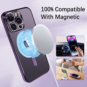 WPCase Magnetic Clear Case Designed for iPhone 14 Pro Max Purple with [Camera Lens Protector & Compatible with MagSafe] Luxury Plating Soft TPU Shockproof Anti-Scratch Phone Cover for 14 Pro Max