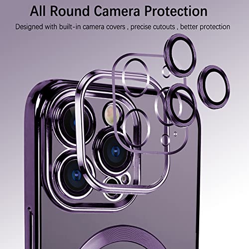 WPCase Magnetic Clear Case Designed for iPhone 14 Pro Max Purple with [Camera Lens Protector & Compatible with MagSafe] Luxury Plating Soft TPU Shockproof Anti-Scratch Phone Cover for 14 Pro Max