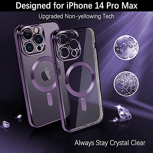 WPCase Magnetic Clear Case Designed for iPhone 14 Pro Max Purple with [Camera Lens Protector & Compatible with MagSafe] Luxury Plating Soft TPU Shockproof Anti-Scratch Phone Cover for 14 Pro Max