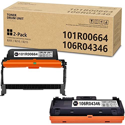 NUCALA (1Toner+1Drum) 2-Pack Black 106R04346 Toner & 101R00664 Drum Compatible Replacement for Xerox B205 B215 B210 Printer