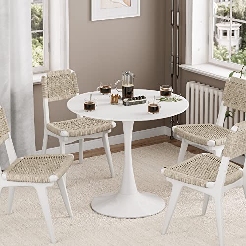 linstock Modern Round Dining Table,31.5" Mid Century Modern Style Dining Table Tulip Kitchen Table with MDF Top and Steel Pedestal,Bar Patio Bistro Table for Bedroom,Living Room,White