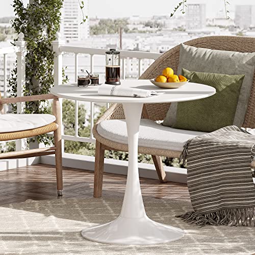 linstock Modern Round Dining Table,31.5" Mid Century Modern Style Dining Table Tulip Kitchen Table with MDF Top and Steel Pedestal,Bar Patio Bistro Table for Bedroom,Living Room,White