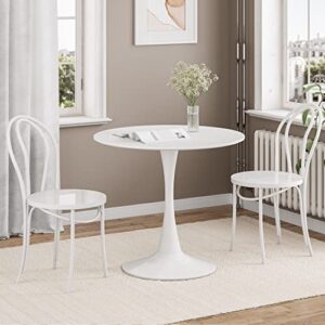 linstock Modern Round Dining Table,31.5" Mid Century Modern Style Dining Table Tulip Kitchen Table with MDF Top and Steel Pedestal,Bar Patio Bistro Table for Bedroom,Living Room,White