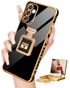 buleens for galaxy a13 5g case with metal perfume bottle mirror stand, cute women girly heart cases for samsung galaxy a13 5g case, elegant luxury phone cover for samsung a13 5g case 6.5'' black