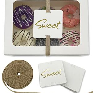 Gusisia 24 Pack Cookie Boxes with Window, White 8" x 6" x 2.5" Backey Box for Gift Giving Cupcakes Pastry Dessert Packing Plus Tags and Linen Ribbon White