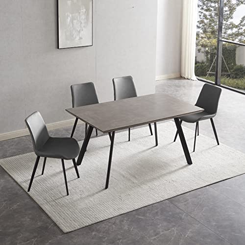 ZckyCine Modern mid-Century Dining Table 5-Piece Kitchen Table Set for 4 People Rectangular Solid Wood Dining Table with 4 upholstered Leather Chairs