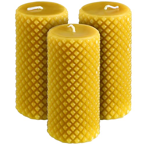 3 Pcs Diamond Pillar Candles 2 x 4 Inch Yellow 20hours Burning Handmade Candles Dripless Pillar Candle Rustic Diamond Pillar Candles for Wedding Christmas Holidays Spa Church Home Decor