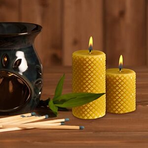 3 Pcs Diamond Pillar Candles 2 x 4 Inch Yellow 20hours Burning Handmade Candles Dripless Pillar Candle Rustic Diamond Pillar Candles for Wedding Christmas Holidays Spa Church Home Decor