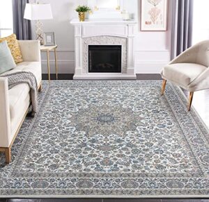 area rug living room rugs: 5x7 large machine washable non slip thin carpet soft indoor luxury floral distressed carpets for under dining table farmhouse bedroom nursery home office multi