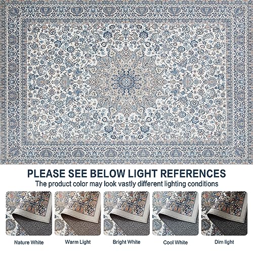 Area Rug Living Room Rugs: 5x7 Large Machine Washable Non Slip Thin Carpet Soft Indoor Luxury Floral Distressed Carpets for Under Dining Table Farmhouse Bedroom Nursery Home Office Multi